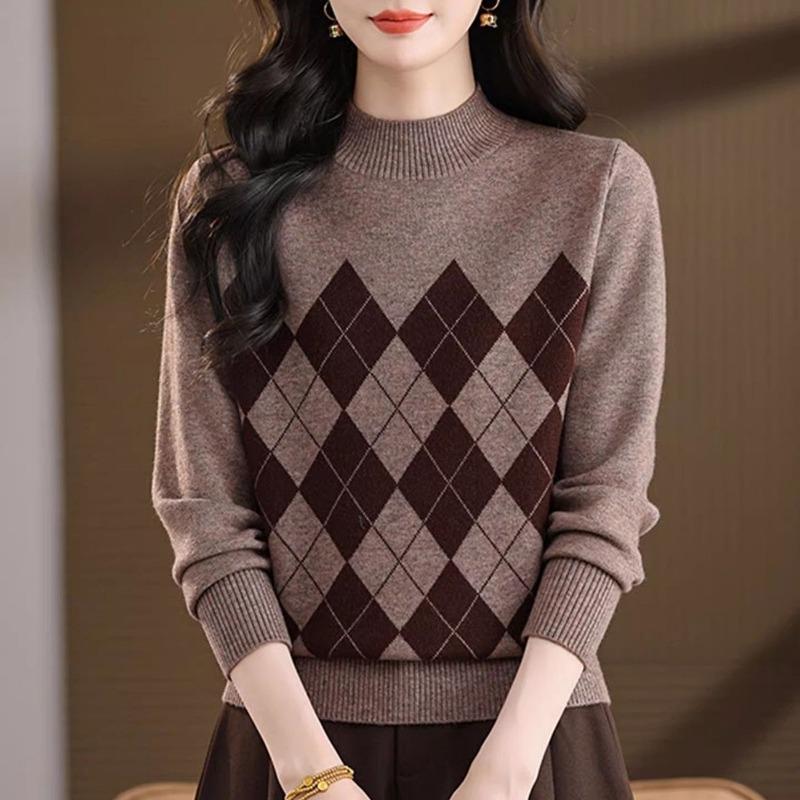 Knitted Loose Half High Neck Vintage Sweater Autumn Winter Base Layer