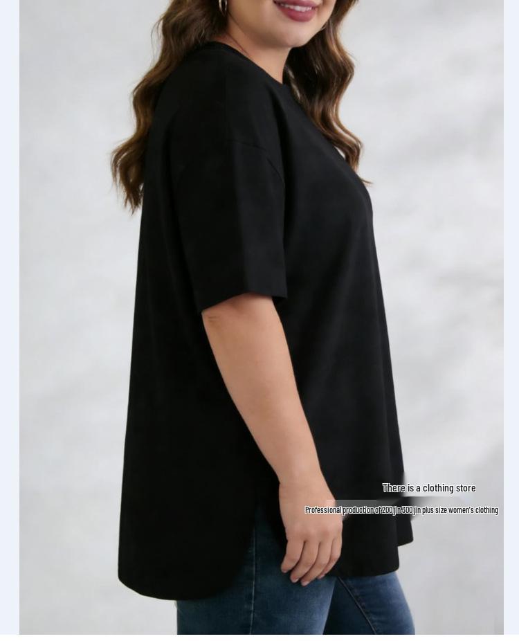 Plus Size Women's 95% Cotton Summer Knit Loose Short Sleeve Solid T-Shirt