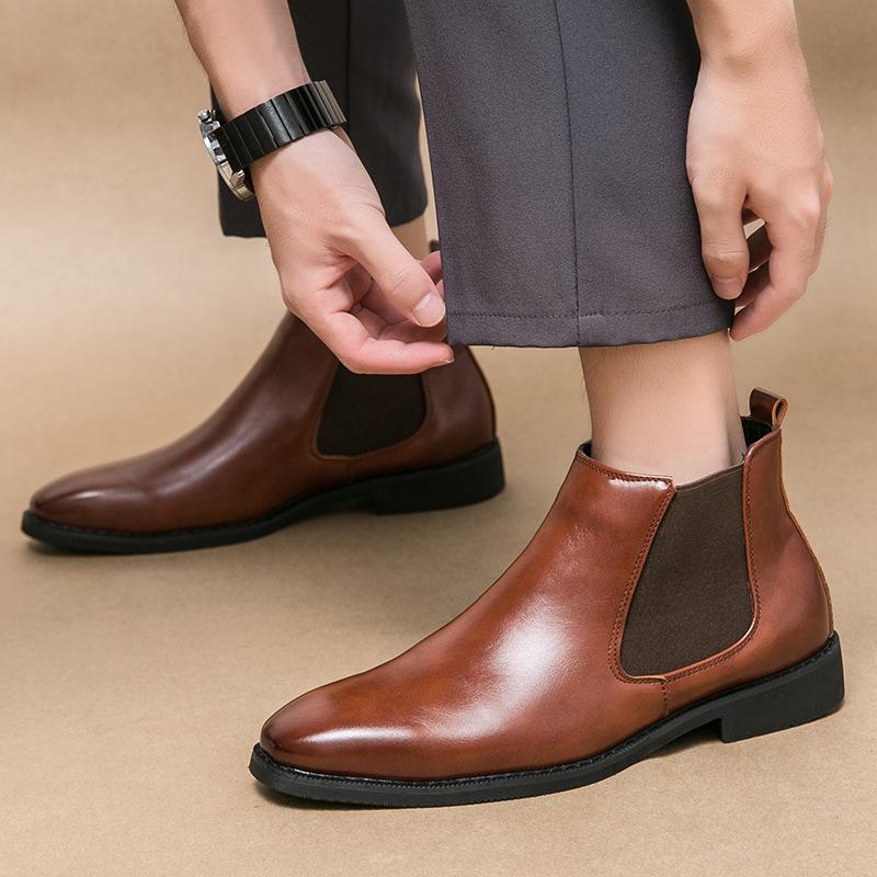 Neue Herren Chelsea Boots Britische Herrenschuhe Politurfarbe modische Retro Herren Übergröße Kurzstiefel Stiefeletten