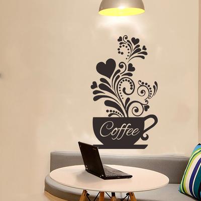 Kreatywny kwiat winorośli filiżanka kawy naklejka ścienna do kawiarni restauracja naklejki dekoracyjne tapety ręcznie rzeźbione naklejki kuchenne