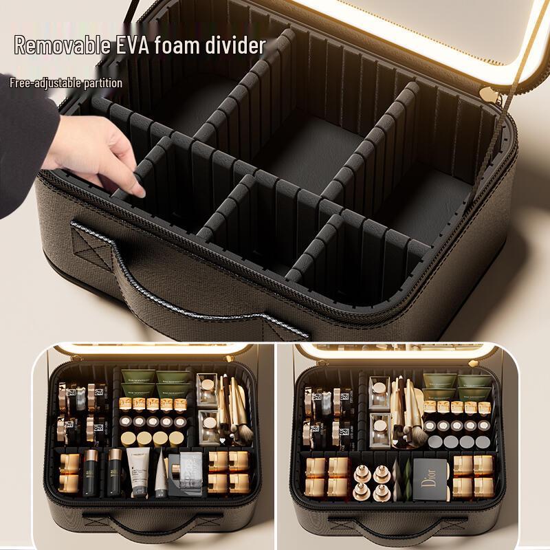 Women's Professional LED Mirror Makeup Box - Large Capacity Portable Cosmetic Storage Bag