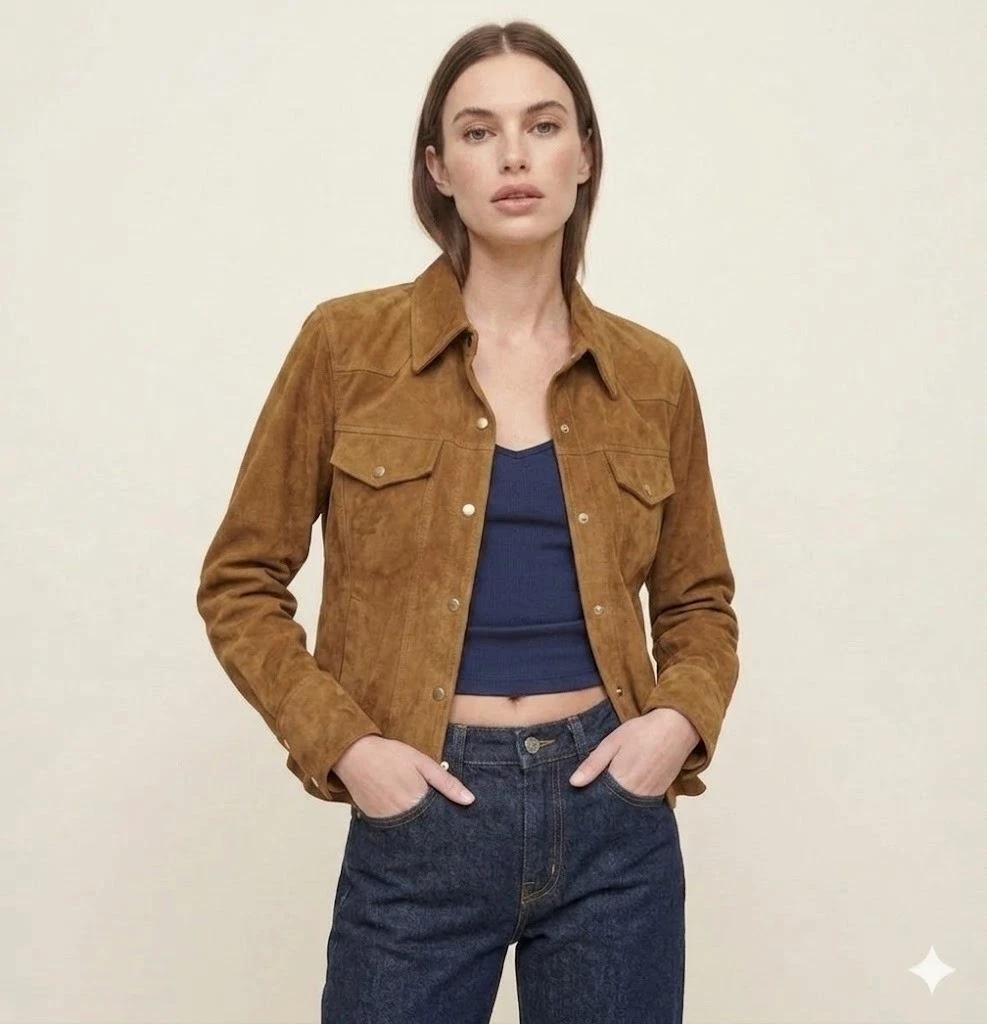 Suede Lambskin Leather Brown Soft Formal Genuine Women s Shirt Stylish Handmade S коричневый