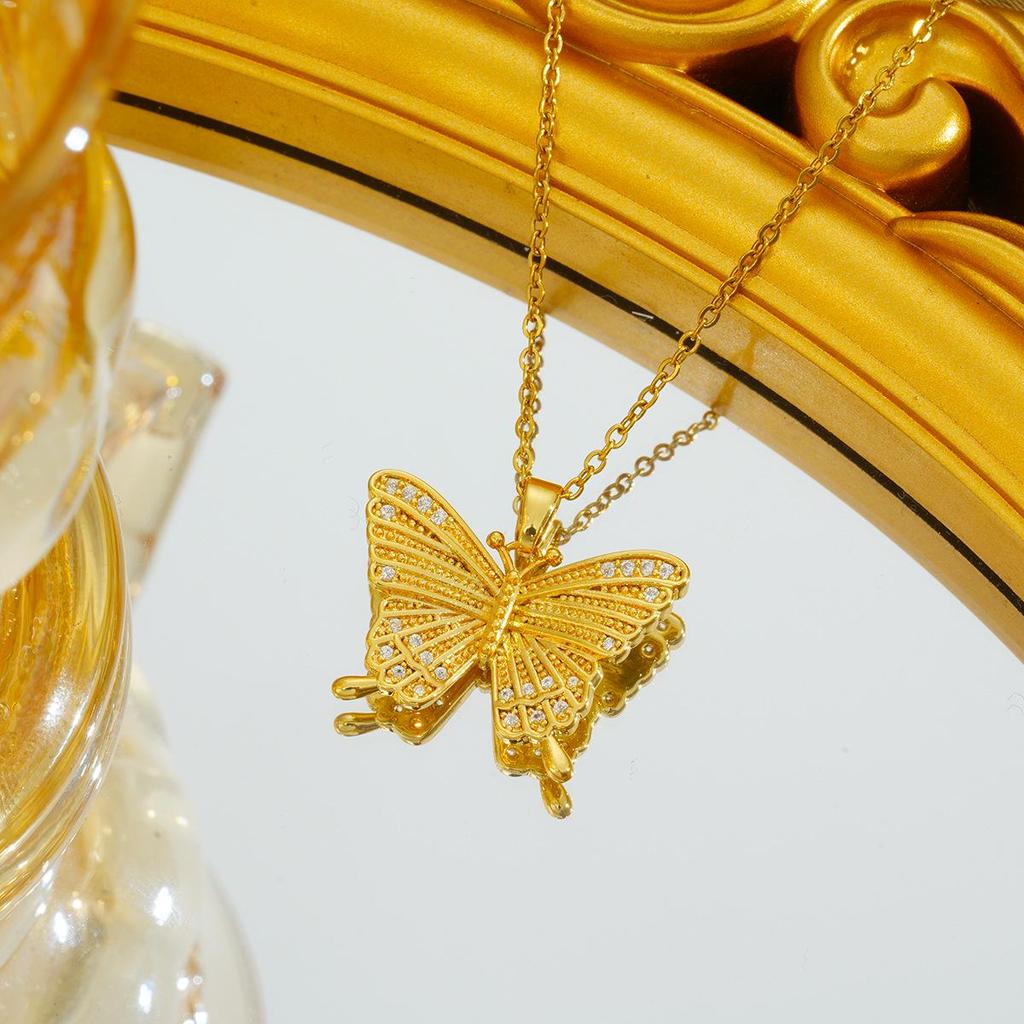 Titanium Steel Zircon Butterfly Pendant Necklace - Simple & Versatile Clavicle Accessory