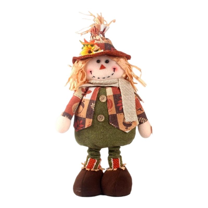 

Autumn Harvest Standing Scarecrow Dolls Thanksgiving Stretchable Long Leg Plush Figurine for Home Desktop Shelf Decors