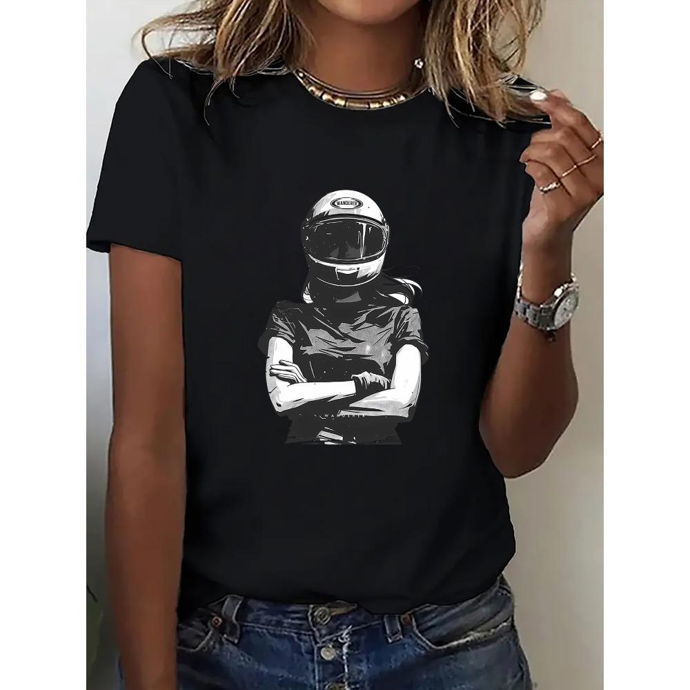 Women's T-Shirt Motorcycle Rider Graphic Print Women T-Shirt Casual Round Neck Short Sleeve Summer Top Comfort Clothing