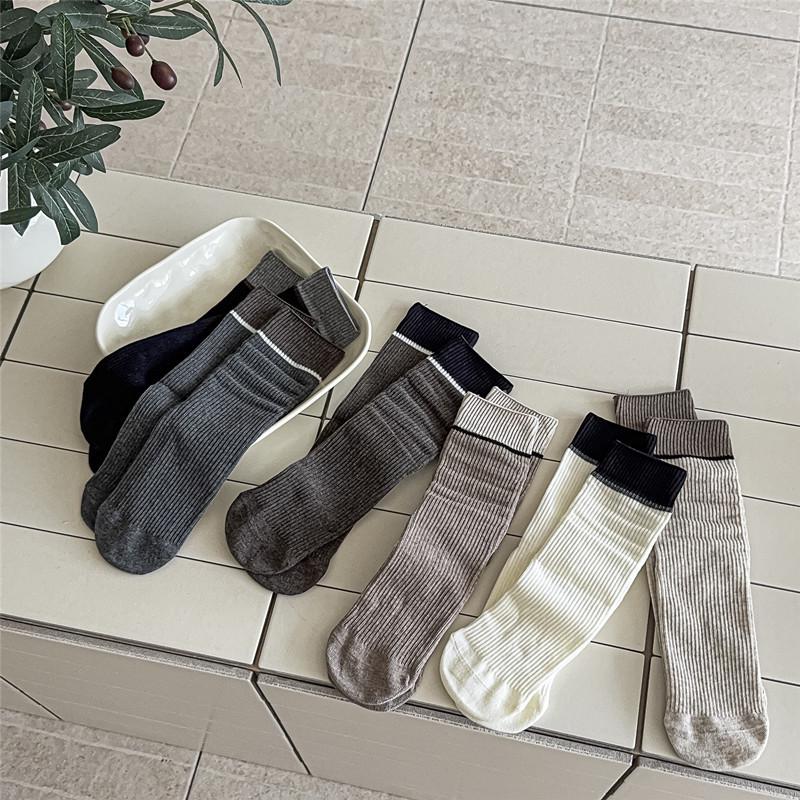 Autumn/Winter Women's Cotton Stacked Color Block Socks - Sweat-Absorbing, Versatile Korean Mid-Calf Socks