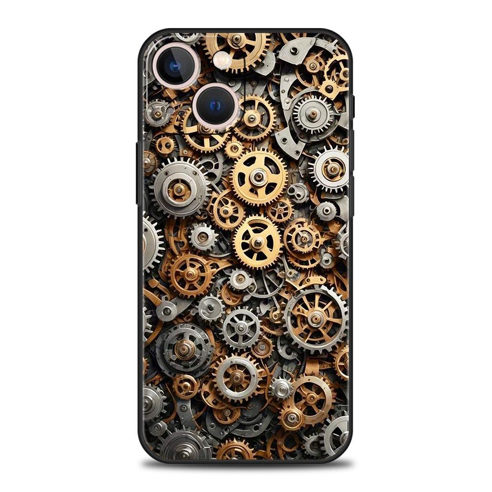 Mechanical Gear Pattern Phone Case Cover for iPhone 17 16 15 14 13 12 11 Pro Max 17 Air Plus Shockproof Soft TPU Shell Funda Bag