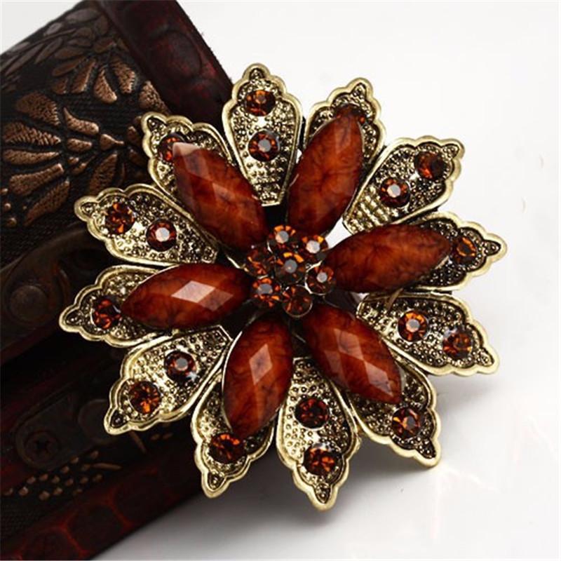 DIEZI  Bouquet Brooch Jewelry For Women Wedding Vintage Resin Flower Bride Brooch Pins Rhinestone Crystal Brooch