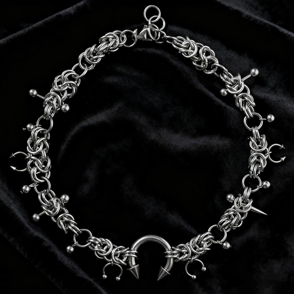 Stainless Steel Punk Choker Necklace Rivet Horseshoe Spiked Gothic Necklace  Gifts