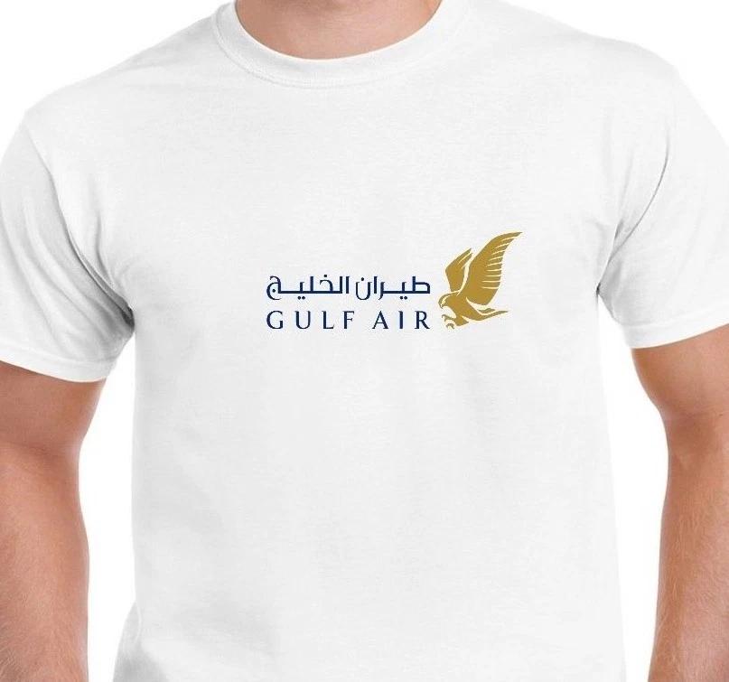 

Gulf Air Gold Blue Logo Bahrain Airline White Cotton T-Shirt XL
