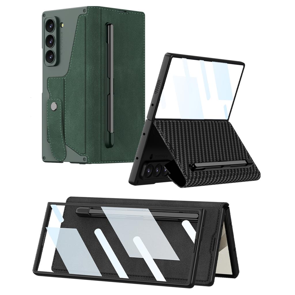 GKK For Samsung Galaxy Z Fold6 5G Kickstand Case Pencil Slot PC+PU Phone Cover with Screen Film