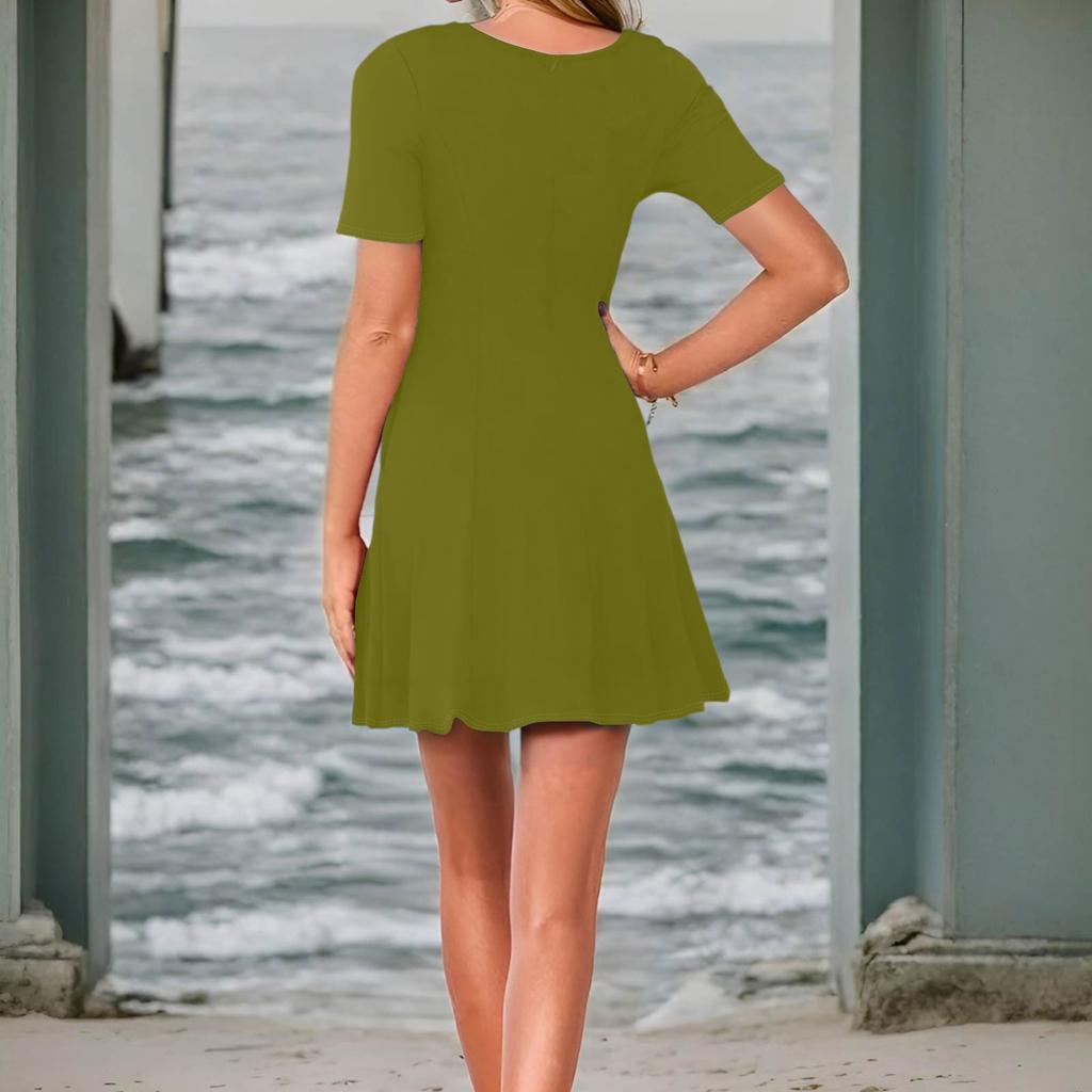 Women's Casual Fashion Round Neck Short Sleeve Short Dress