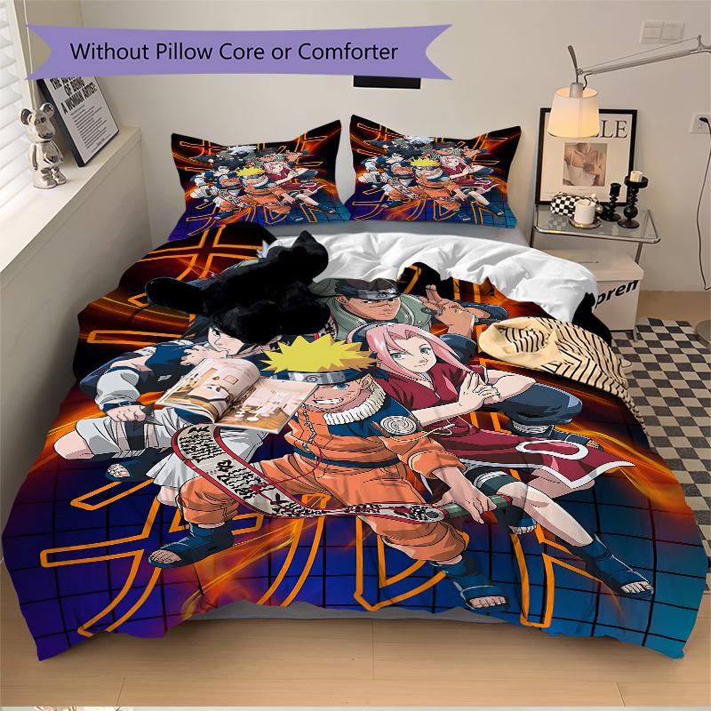 3pcs Naruto Series Bedding Set, Including 1 Quilt Cover and 2 Pillow Shams, Without Filling, Soft and Comfortable Home Bedroom Fabric, Fashi