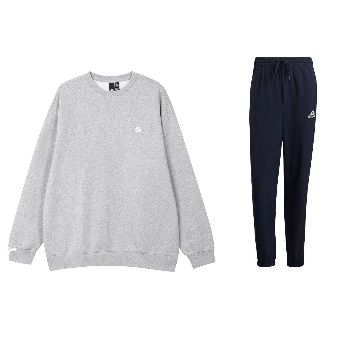 

Adidas Solid Color Logo Fleece Thick Loose Round Neck Long Sleeve Mid Waist Drawstring Pants Sweatshirt Set Men Sweatshirt Set IV7599+GK8983 S