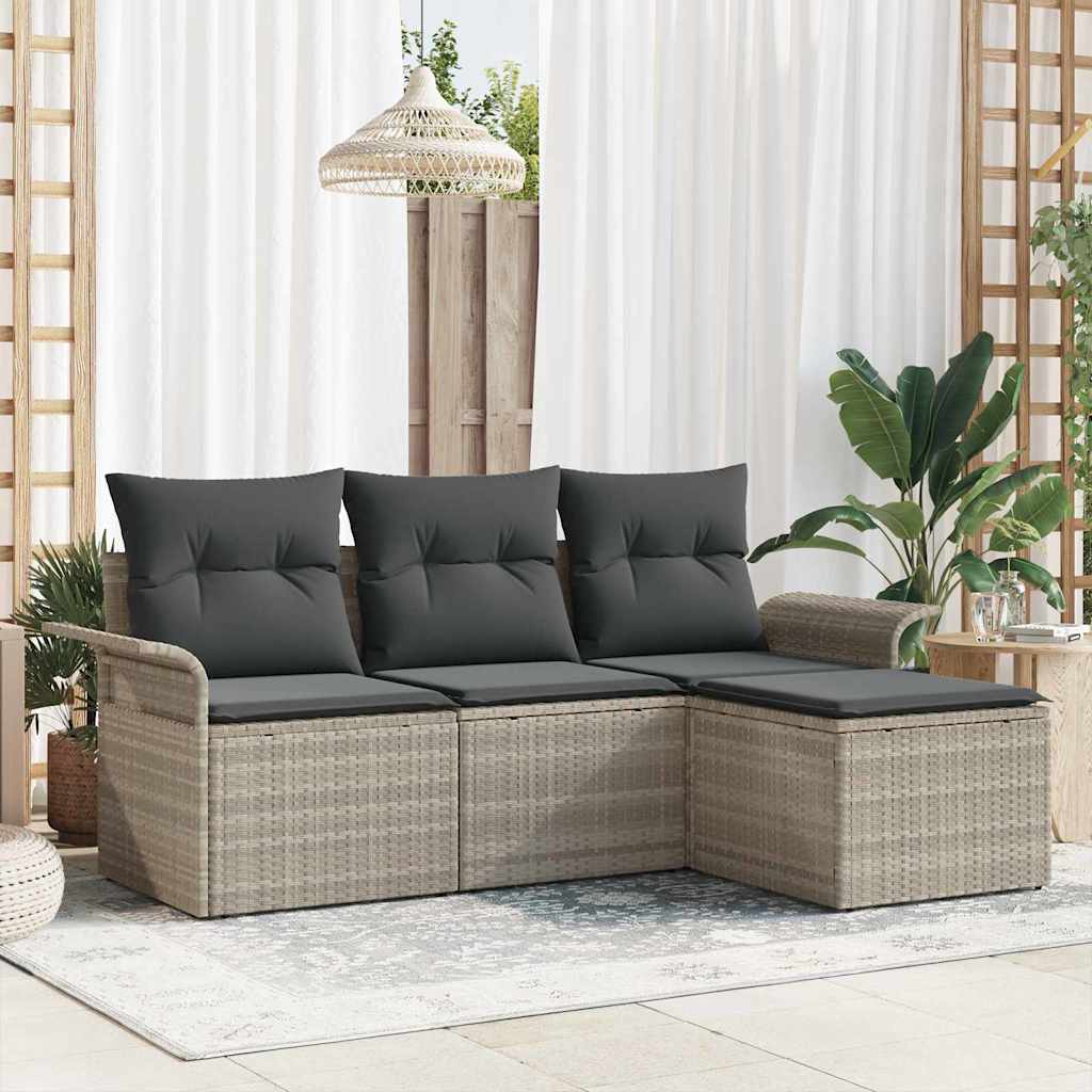 Garden Sofa Set with Cushions 4 Pcs Light Grey Poly Rattan