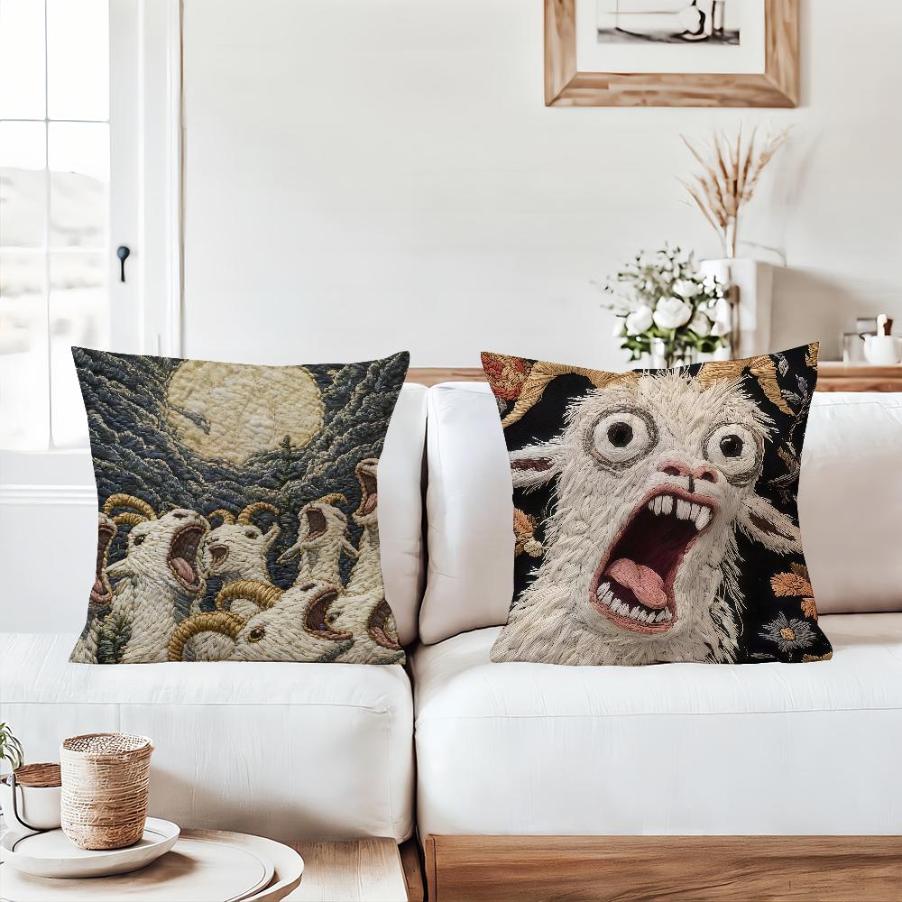 Ghost Goat Face Fun Pillow Case Sofa Living Room Bedroom Headboard Backrest Square Cushion Nap Time