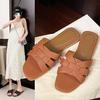 Foreign Trade Large Size Slippers Women's New Square Head Flat Bottom Simple Word In Summer 2025 Casual Beach Cool Slippers Women