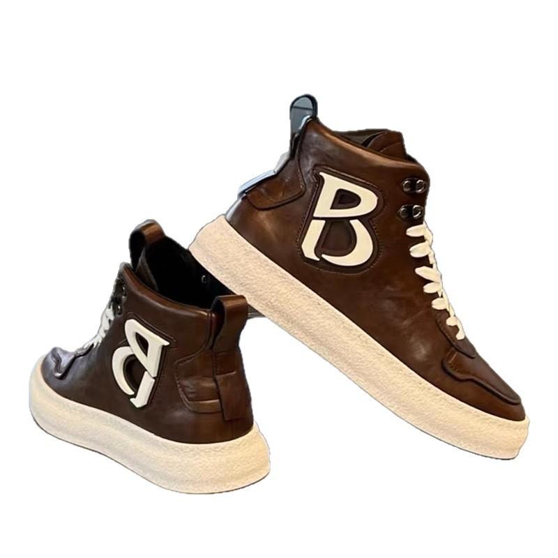 Spring and autumn high-top lace-up soft sole leather surface comfortable board shoes lightweight height-increasing casual shoes