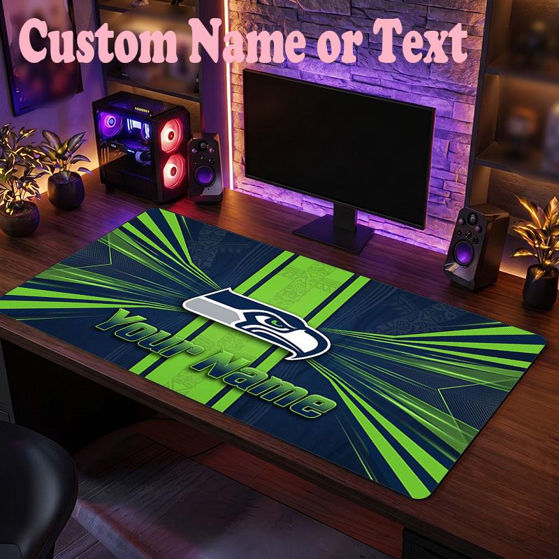 Seattle Seahawks Customized Name Text Mouse Pad, Large Desk Mouse Mat Personalized Home Office Present