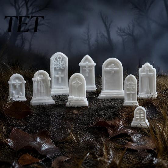 Miniature Tabletop Decor 10Pcs Mini Tombstone, 3D Printed Unpainted Gravestone Model Kit, Micro Cemetery Small Gravestones for Diorama Accessories,