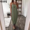 Women's Fashion Summer Spring Solid Color Print Sleeveless Suspenders Loose Waistlinet Casual Dresses