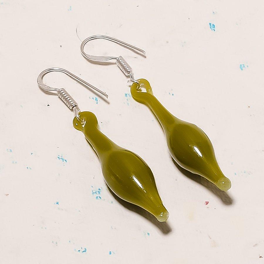 Natural Green Chalcedony Gemstone 925 Sterling Silver Jewelry Earring 2.25 AE-12796