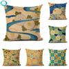 Floral Cotton Linen Throw Pillow Cover Vintage Wave Pattern Decorative Cushion Cover Pillow Case Home Decor For Sofa 45X45Cm