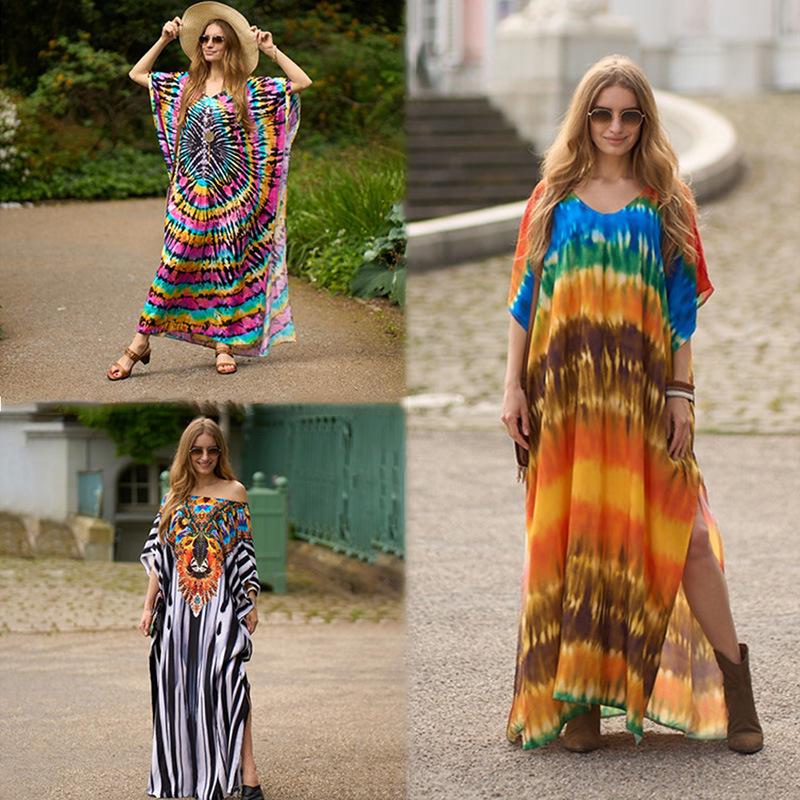 2022 European & American Rayon Beach Cover-up: New Style Vacation Bikini Robe with Placement Print