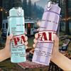 1PC Paid Stamp Text Design 750ml Color Plastic Sports Water Bottle Leakproof Flip Straw Lid Suitable for Sports Office Home Use