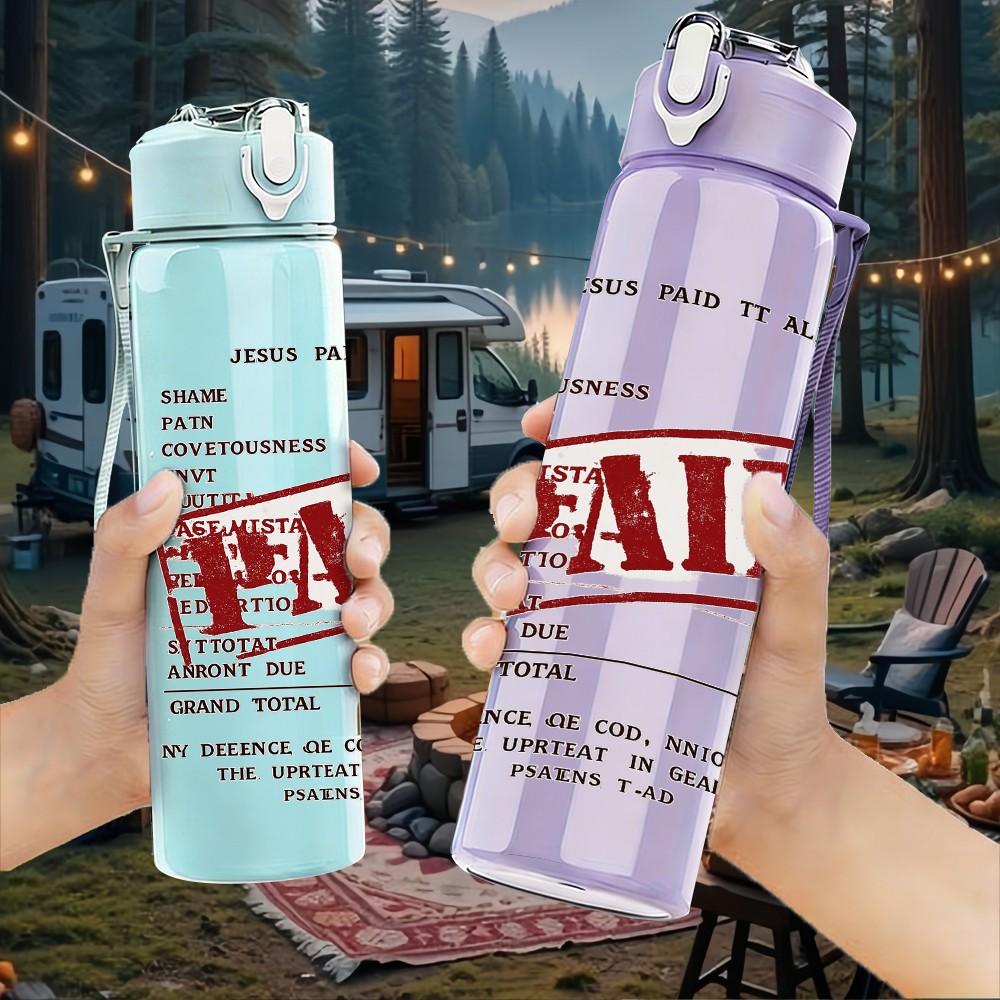 1PC Paid Stamp Text Design 750ml Color Plastic Sports Water Bottle Leakproof Flip Straw Lid Suitable for Sports Office Home Use