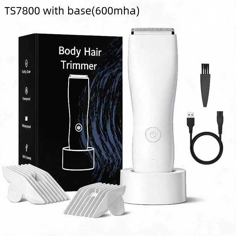 Waterproof Electric Body Hair Trimmer With Rechargeable Base Adjustable Guide Combs For Men Daily Personal Grooming At Home