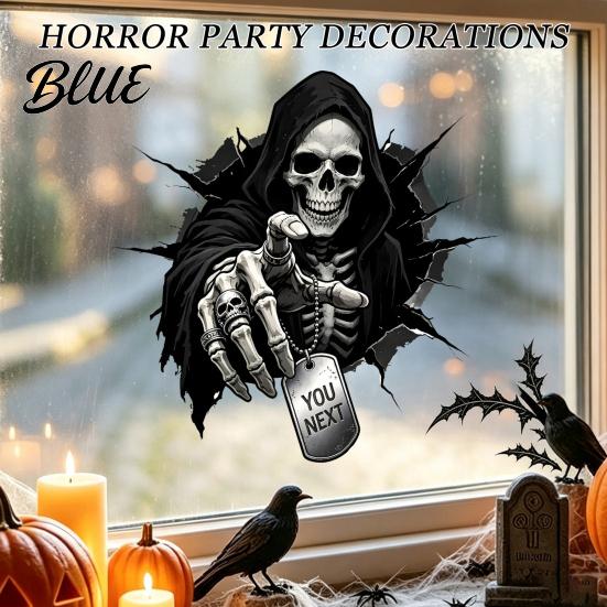 DIY Halloween Scene Props Grim Reaper Skull Static Window Clings Self-Adhesive Spooky Glass Waterproof PVC Decals Decals Stickers for Bedroom