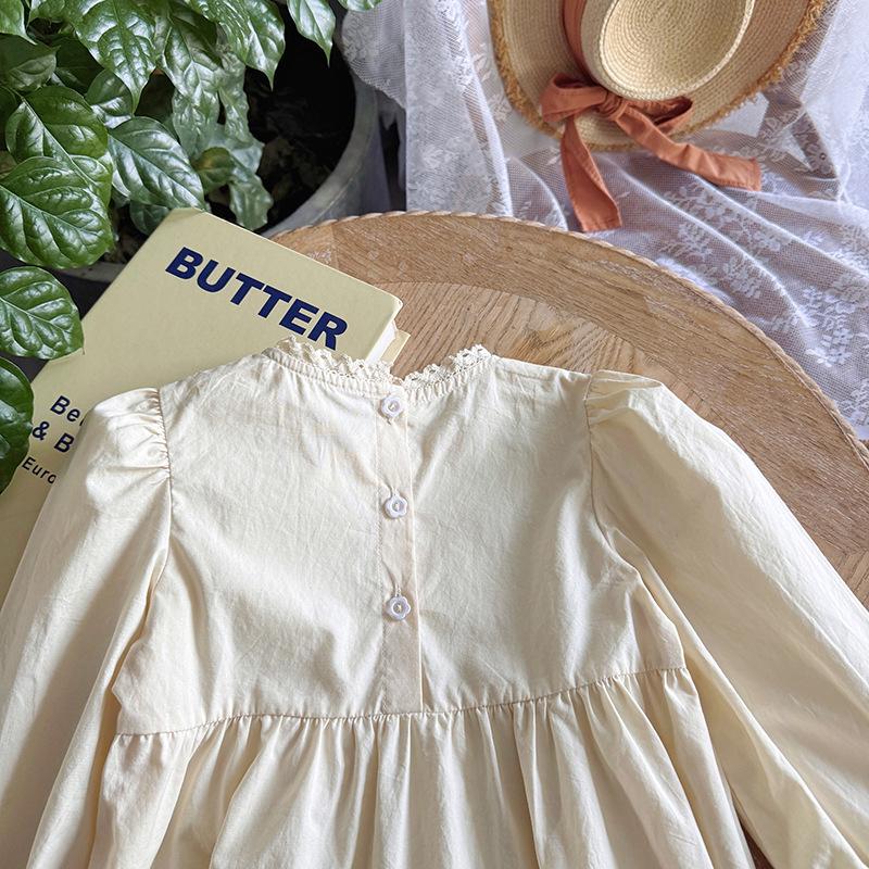 Korean Floral Embroidery Toddler Princess Dress in Pure Cotton - Autumn 2026 Long Sleeve Lapel Skirt