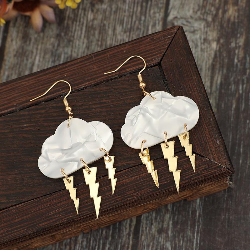 Vintage Gold Color 2D Flat Cloud Lightning Weather Acrylic Dangle Earrings for Women Accessories