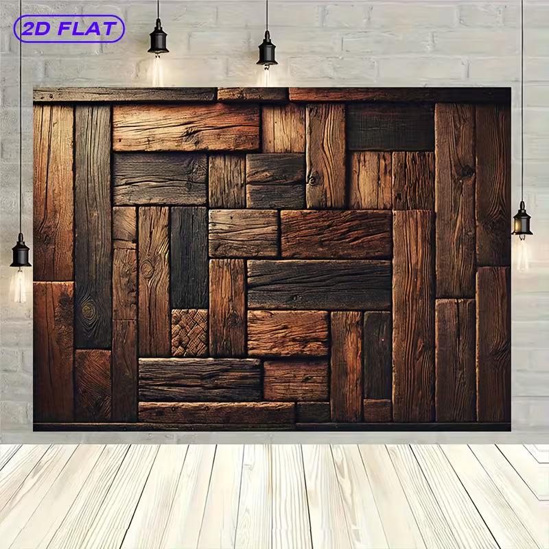 2D Rustic Wooden Panel Tapestry, Dark Brown Industrial Background for Cafe 47.2x31.5inch/120*80cm