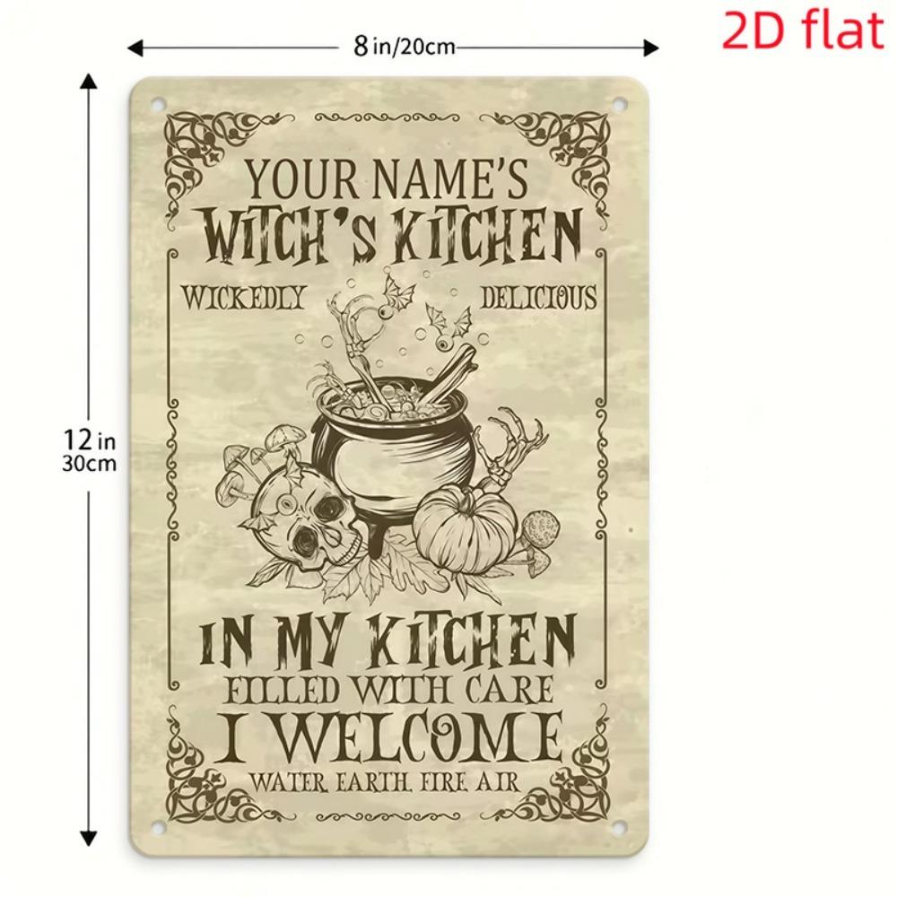 Customizable Witch Kitchen Tin Sign Personalized Text Halloween Wall Decor 8x12in