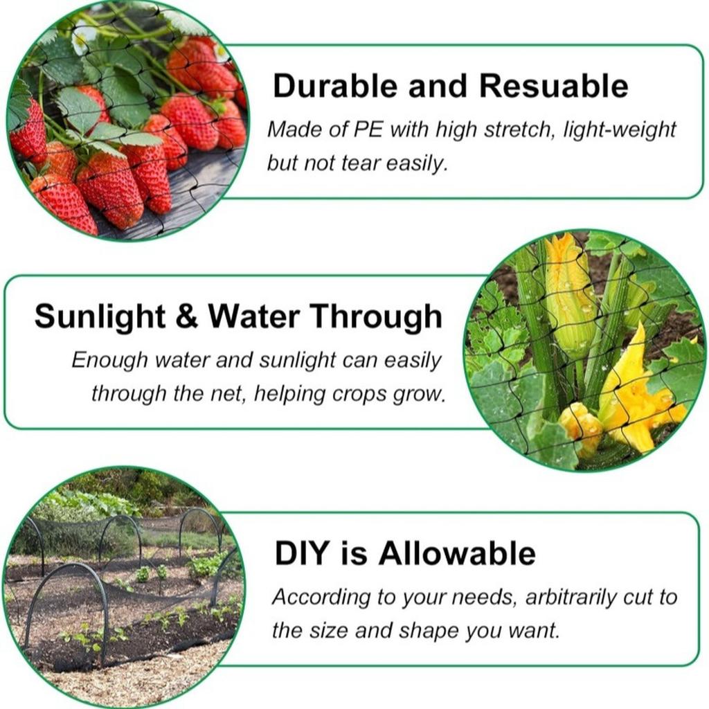 Garden Orchard Bird Protection Net Polyethylene Mesh Netting for Fruit Trees Vineyard Bird Control 2m by 5m Durable Extruded Material