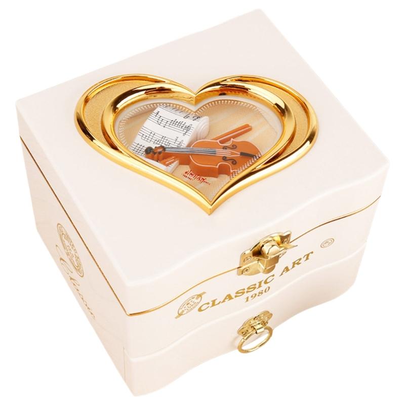 Sound Music Box With Elegant Rotating Jewelry Designs ABS Metal Wind Up Music Box for Relaxation & Decorative Use