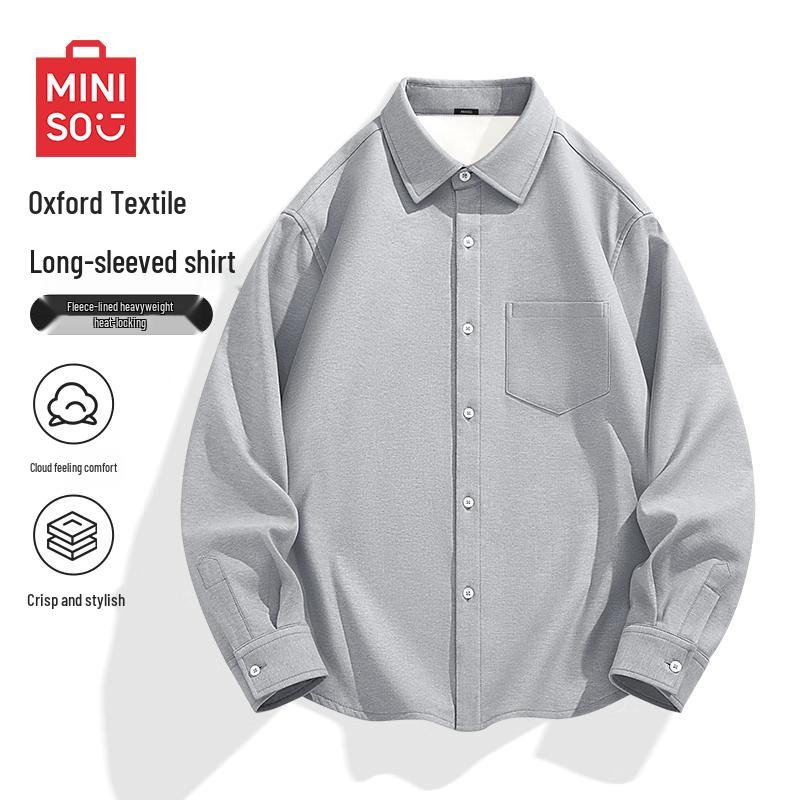 MINISO Men's Autumn/Winter Oxford Long Sleeve Cuban Collar Shirt