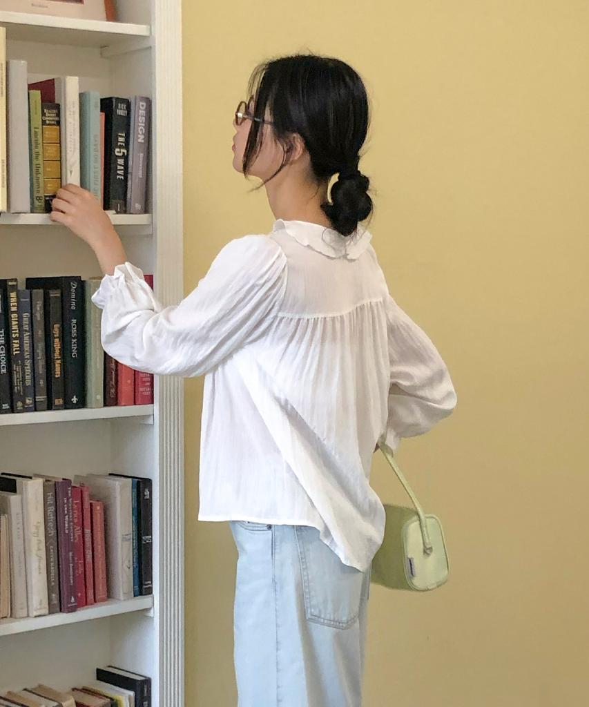 Mellotoli Frill Neck Pintuck Blouse (White)