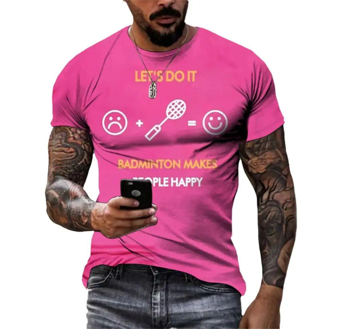 

New Summer Men s Badminton Outdoor Fitness 3d Printing Fashion Loose Personality Trend Large Size O Collar Short-Sleeved Top 6XL