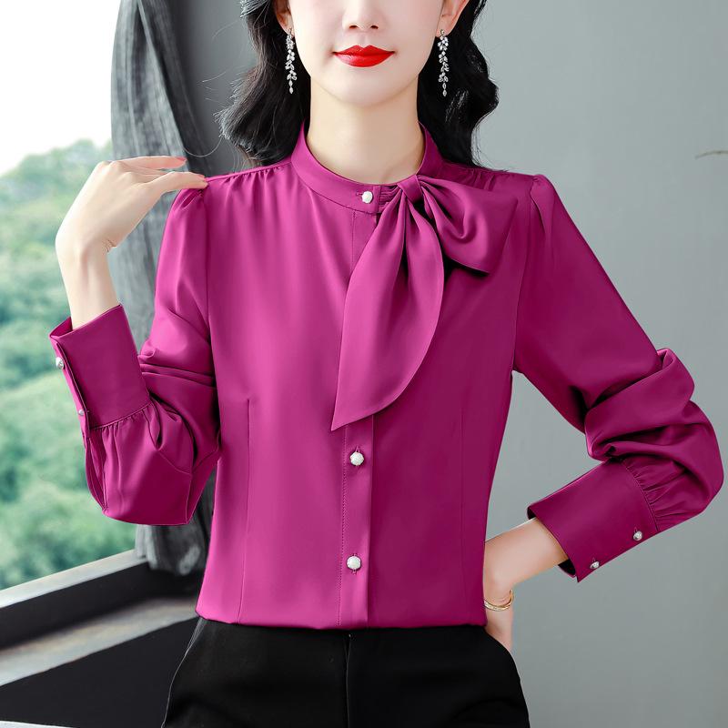 

Рубашка с бантом из сатина для женщин, весенняя одежда, новый стиль, профессиональная узкая рубашка для мам, дорожная, тренд 2XL