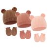 Baby Boy Girl Gloves Hat Knitted Soft No Scratch Mittens Breathable Cotton Blend Bear Ear Cap Gloves for Infant