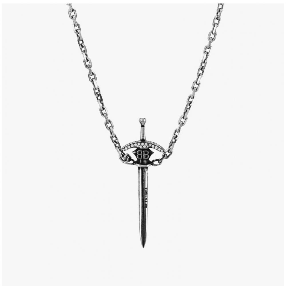 Balenciaga Ghost Engraving Logo Chain Necklace 789269 Tz25i 1407 Bb