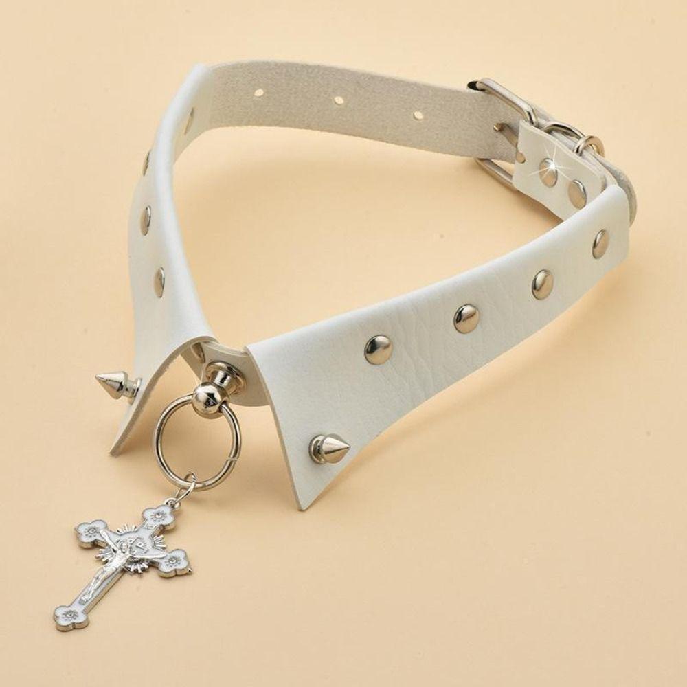 Studded Rivet Choker PU Leather Fake Collar Necklace Unique Punk Choker Party