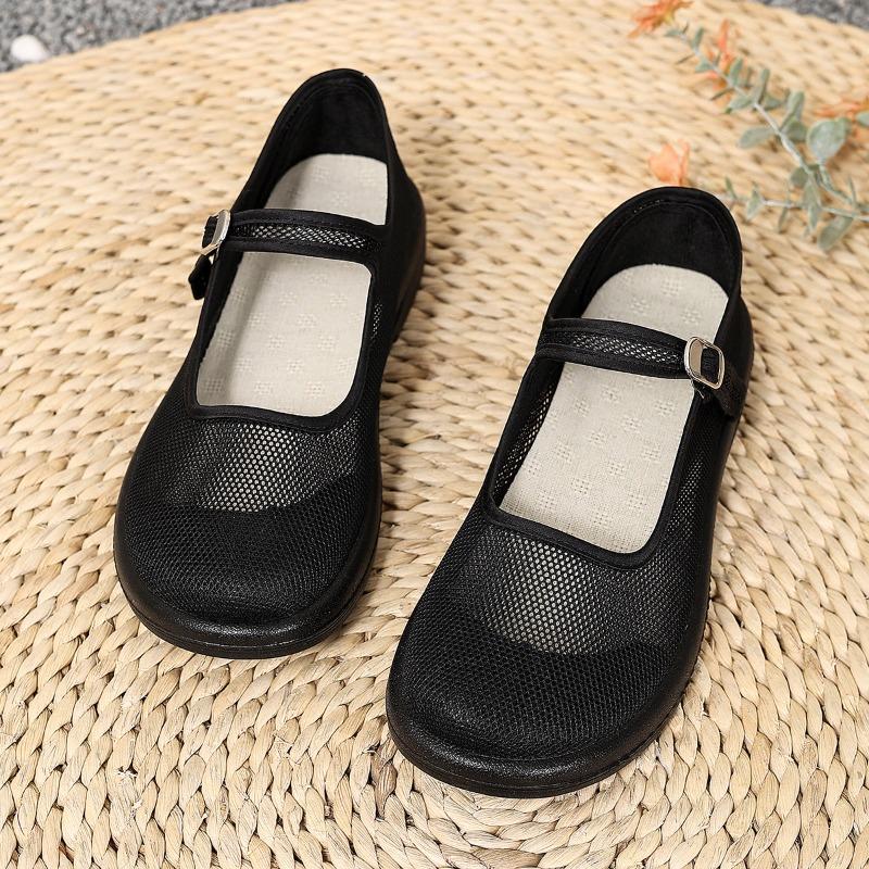 

Обувь женская летняя новая старая пекинская тканевая обувь мягкая подошва дышащая черная сетка рабочая обувь удобная и легкая женская однотонная обувь 35 чёрный