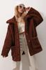Women's Coat New Season Fashion Beige Polo Collar Double Pocket Buttoned Front Plush Coat