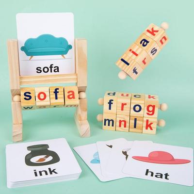 Children's Educational Toys Enlightenment Early Education Wooden Rotating Alphabet Spelling Building Blocks Cognitive Alphabet Memory Rack