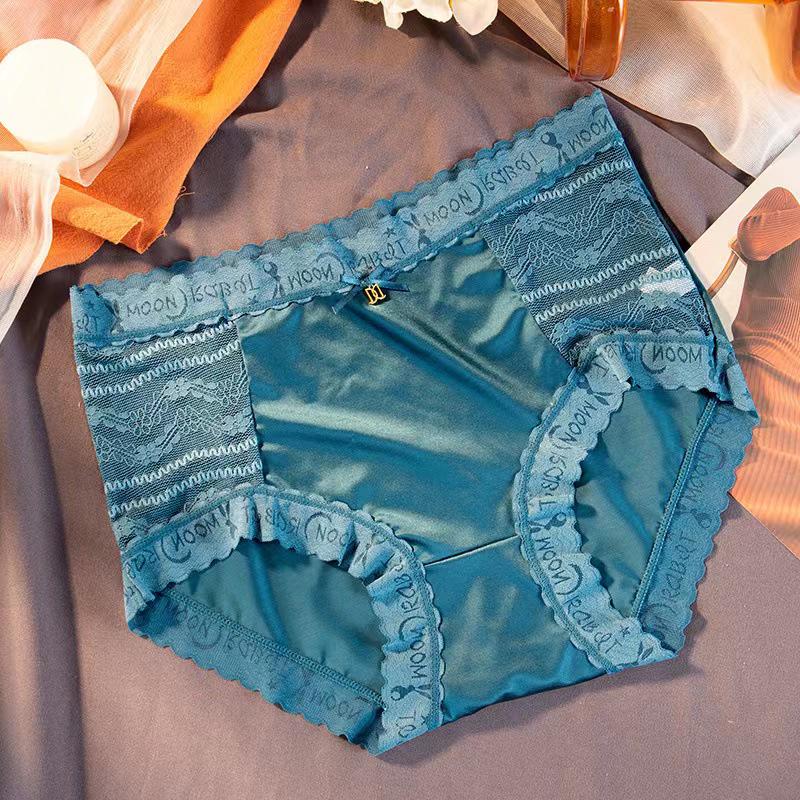 Women's Seamless Satin & Lace Mid-Waist Panties - Light Luxury, Breathable, Abdomen Control, Hip Lift, Cotton Crotch