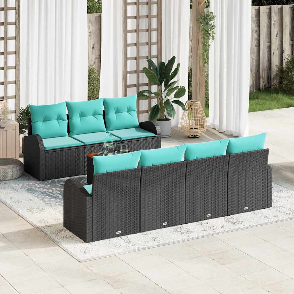 Garden Sofa Set 8 Pieces Black and Turquoise Poly Rattan